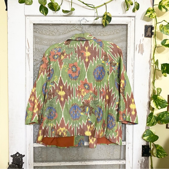 ColdWater Creek 3/4 sleeve jacket embroidered green orange paisley floral Sz XL - Picture 3 of 9